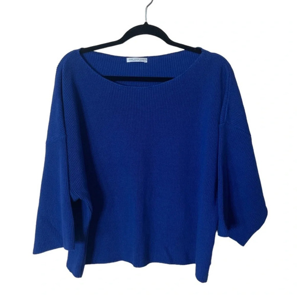 Joan Vass Sweaters - Vintage Joan Vass USA Royal Blue Knit Boxy Sweater Top Made in USA 3/4 Sleeves